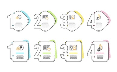 Love book, Refresh bitcoin and Seo strategy icons simple set. 3d chart sign. Customer feedback, Update cryptocurrency, Chess knight. Presentation column. Technology set. Infographic timeline. Vector