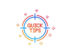 Quick tips aim line icon. Helpful tricks target sign. Gradient design elements. Linear tips icon. Random shapes. Vector