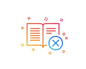 Reject book line icon. Decline read sign. Delete article. Gradient design elements. Linear reject book icon. Random shapes. Vector