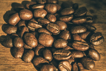 Coffe beans in wooden table