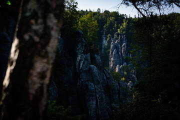 rock formation in forrest in saxon switzerland