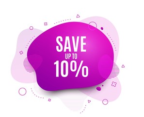 Fluid badge. Save up to 10%. Discount Sale offer price sign. Special offer symbol. Abstract shape. Color gradient sale banner. Flyer liquid design. Vector