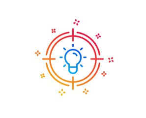 Idea line icon. Light bulb or Lamp in target sign. Creativity, Solution or Thinking symbol. Gradient design elements. Linear idea icon. Random shapes. Vector