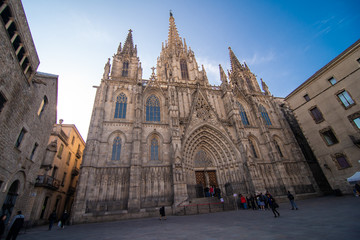 Fototapeta na wymiar Barcelona, Spain - April, 2019: Old Church in the Gothic Quarter of Barcelona. It is aslo called as Barri Gotic. It is Old City of Barcelona.