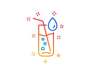 Water glass line icon. Soda aqua drink sign. Drop symbol. Gradient design elements. Linear water glass icon. Random shapes. Vector