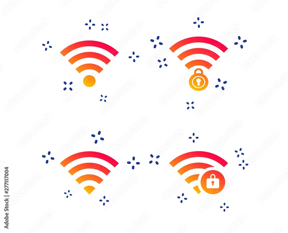 Poster wifi wireless network icons. wi-fi zone locked symbols. password protected wi-fi sign. random dynami