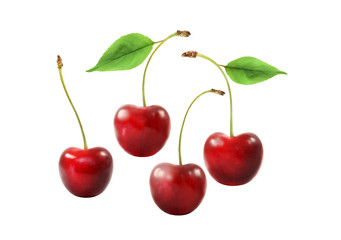 Delicious red cherry photographed close up isolated background