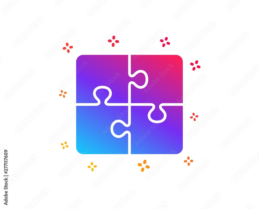 Poster puzzle icon. engineering strategy sign. dynamic shapes. gradient design puzzle icon. classic style. 