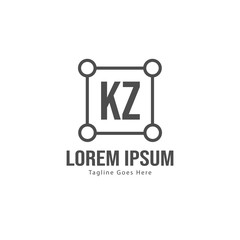 Initial KZ logo template with modern frame. Minimalist KZ letter logo vector illustration