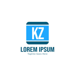Initial KZ logo template with modern frame. Minimalist KZ letter logo vector illustration