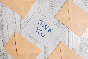 Text sign showing Thank You. Business photo text a polite expression used when acknowledging a gift...