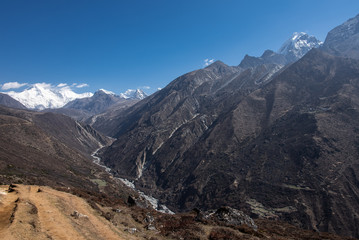 Fototapeta na wymiar River valley in Nepal near Gokyo