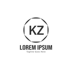 Initial KZ logo template with modern frame. Minimalist KZ letter logo vector illustration