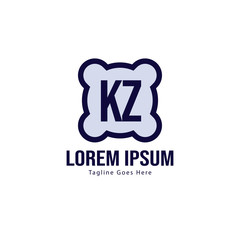 Initial KZ logo template with modern frame. Minimalist KZ letter logo vector illustration