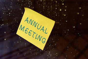 Conceptual hand writing showing Annual Meeting. Concept meaning yearly meeting of the general...