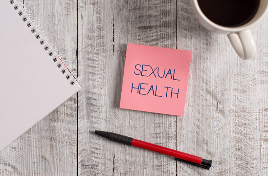 Handwriting text Sexual Health. Conceptual photo positive and respectful approach to sexual relationships Stationary placed next to a cup of black coffee above the wooden table