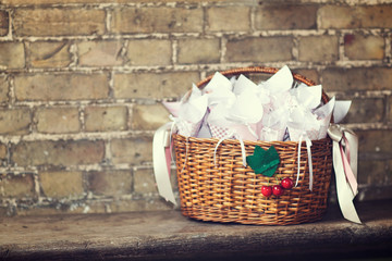 basket with wedding decorations