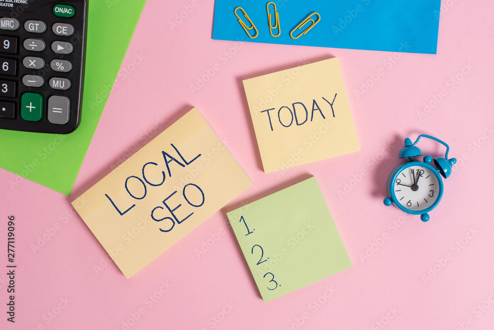 Poster conceptual hand writing showing local seo. concept meaning helps businesses promote products and ser