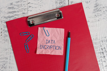 Writing note showing Data Encryption. Business concept for Symmetrickey algorithm for the...