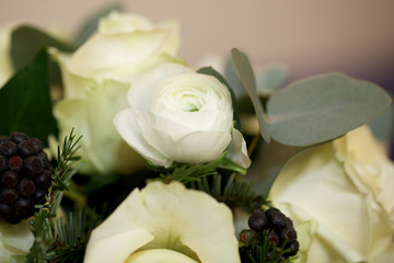bouquet of white roses closeup