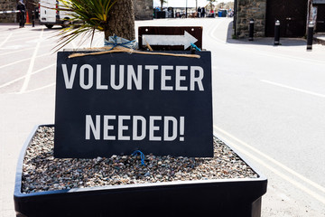 Conceptual hand writing showing Volunteer Needed. Concept meaning need work for organization without being paid