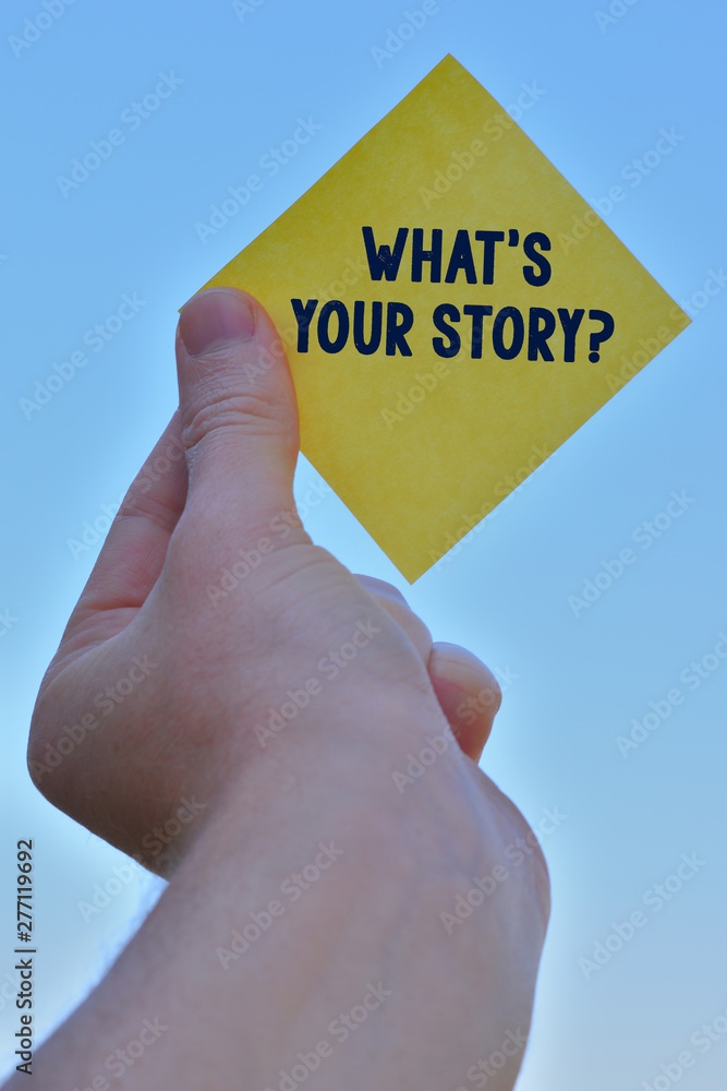 Fototapete handwriting text writing what s is your story question. conceptual photo analysisner of asking demon