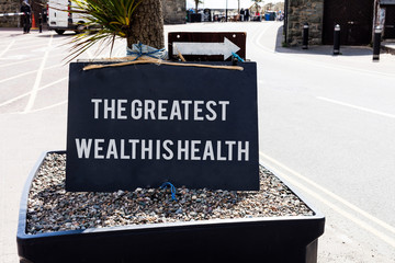 Conceptual hand writing showing The Greatest Wealth Is Health. Concept meaning Many sacrifice their...