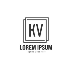 Initial KV logo template with modern frame. Minimalist KV letter logo vector illustration