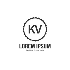 Initial KV logo template with modern frame. Minimalist KV letter logo vector illustration