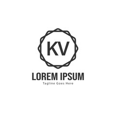Initial KV logo template with modern frame. Minimalist KV letter logo vector illustration