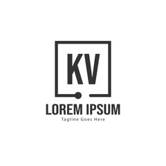 Initial KV logo template with modern frame. Minimalist KV letter logo vector illustration