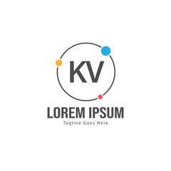 Initial KV logo template with modern frame. Minimalist KV letter logo vector illustration