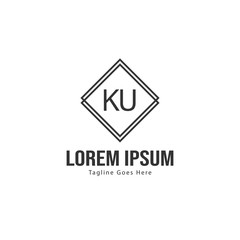 Initial KU logo template with modern frame. Minimalist KU letter logo vector illustration