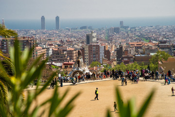BARCELONA, SPAIN - April, 2019: View of the famous bench - serpentine seating on the main terrace...
