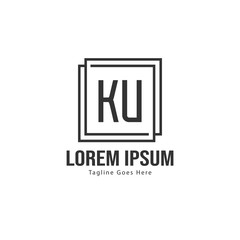 Initial KU logo template with modern frame. Minimalist KU letter logo vector illustration