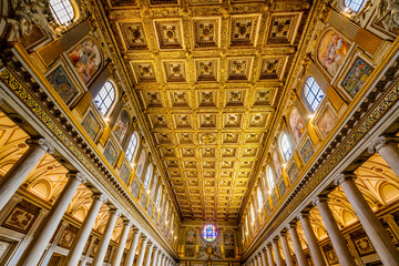 Fototapeta premium Nave Stained Glass Wide Basilica Santa Maria Maggiore Rome Italy
