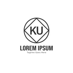 Initial KU logo template with modern frame. Minimalist KU letter logo vector illustration