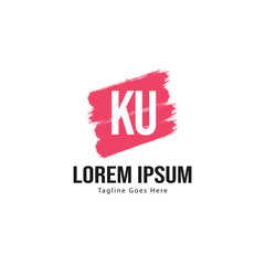 Initial KU logo template with modern frame. Minimalist KU letter logo vector illustration