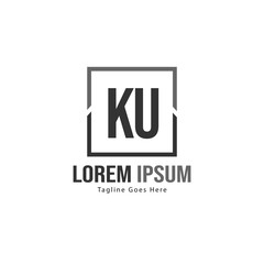 Initial KU logo template with modern frame. Minimalist KU letter logo vector illustration