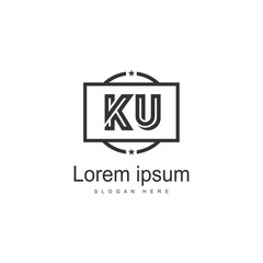 Initial KU logo template with modern frame. Minimalist KU letter logo vector illustration