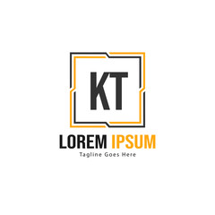 Initial KT logo template with modern frame. Minimalist KT letter logo vector illustration