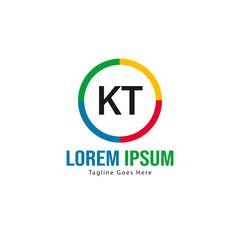 Initial KT logo template with modern frame. Minimalist KT letter logo vector illustration