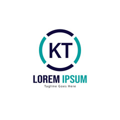 Initial KT logo template with modern frame. Minimalist KT letter logo vector illustration