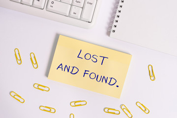 Conceptual hand writing showing Lost And Found. Concept meaning a place where lost items are stored until they reclaimed