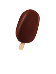 Chocolate ice-cream dessert on wooden stick digital illustration.