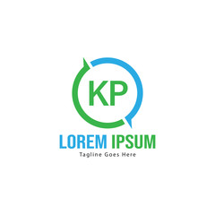 Initial KP logo template with modern frame. Minimalist KP letter logo vector illustration