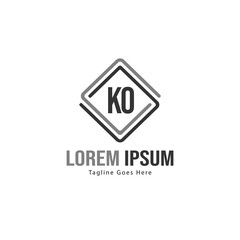 Initial KO logo template with modern frame. Minimalist KO letter logo vector illustration