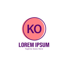 Initial KO logo template with modern frame. Minimalist KO letter logo vector illustration