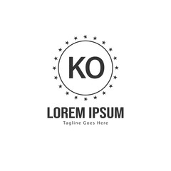 Initial KO logo template with modern frame. Minimalist KO letter logo vector illustration