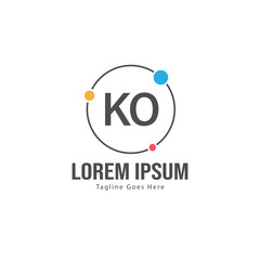 Initial KO logo template with modern frame. Minimalist KO letter logo vector illustration